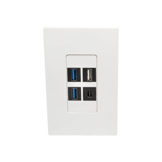 Picture of Tripp Lite Single-Gang 4-Port Wall Plate Keystone Cat5/6 USB HDMI Dport RCA - Faceplate - white - 1-gang - 4 ports - TAA Compliant