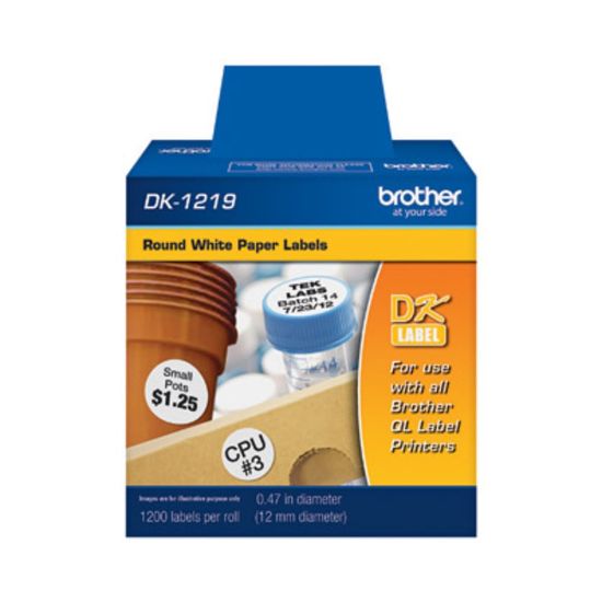 Picture of Brother DK1219 - White Small Round Paper Labels - 0.50in Length - 1200 / Roll - Direct Thermal - White - 1 Roll