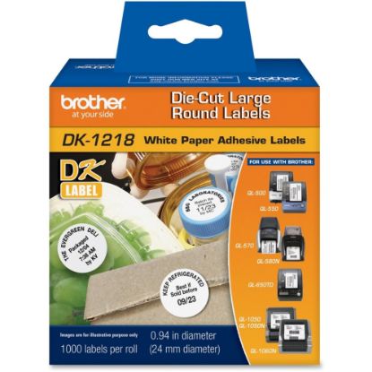 Picture of Brother DK1218 Round Thermal Adhesive Labels, 1in Diameter, White, Roll Of 1,000