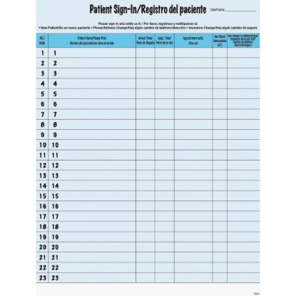 Picture of Tabbies Patient Sign-In Label Forms, 8-1/2in x 11in, Blue, Pack of 125