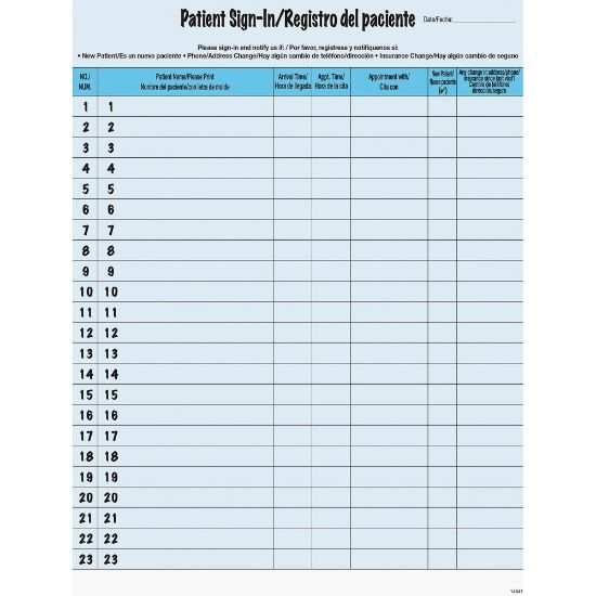 Picture of Tabbies Patient Sign-In Label Forms, 8-1/2in x 11in, Blue, Pack of 125