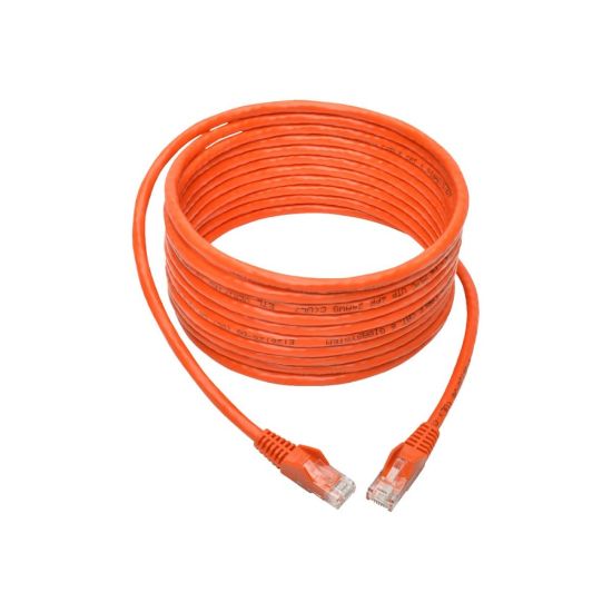 Picture of Tripp Lite Cat6 Gigabit Snagless Molded (UTP) Ethernet Cable (RJ45 M/M) PoE Orange 15 ft. (4.57 m) - Category 6 for Switch, Hub, Network Device, Router, Modem, Server, Network Adapter - 128 MB/s - Patch Cable - 15 ft - 1 x RJ-45 Male Network