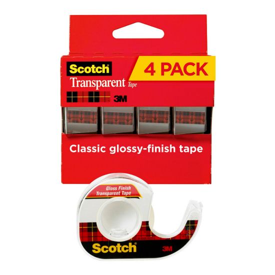 Picture of Scotch Transparent Tape with Dispenser, 3/4 in x 850 in, 4 Tape Rolls, Clear, Home Office and School Supplies