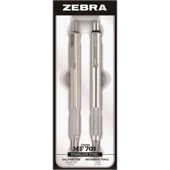 Picture of Zebra STEEL 7 Series M/F 701 Mechanical Pencil & Ballpoint Pen Set - 0.7 mm Pen Point Size - 0.7 mm Lead Size - Refillable - Stainless Steel - 2 / Set