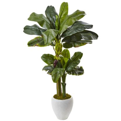 Picture of Nearly Natural 5ftH Polyester Double-Stalk Banana Tree With Clay Planter, Green/White