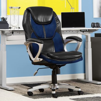 Picture of Serta Works Bonded Leather/Mesh High-Back Office Chair, Streamline Blue/Silver