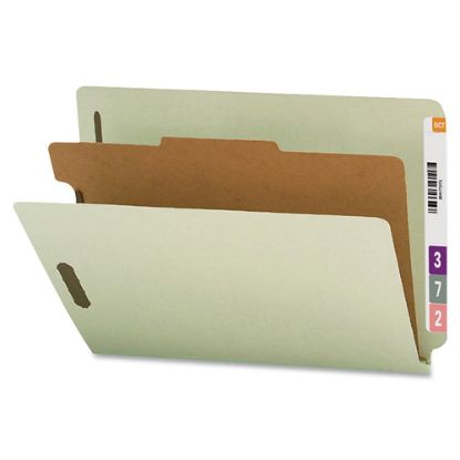 Picture of Smead Pressboard Classification Folders With SafeSHIELD Fasteners, End-Tab, 1 Divider, Letter Size, Gray/Green, Pack Of 10