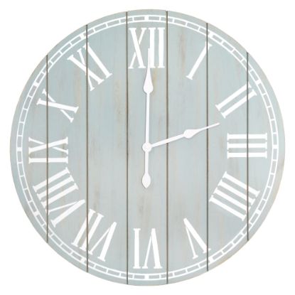 Picture of Elegant Designs Wood Plank Rustic Coastal Wall Clock, 23in, Light Blue Wash