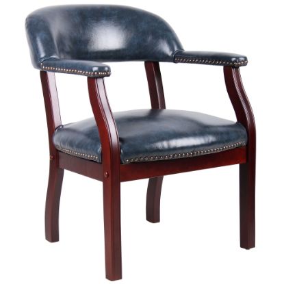 Picture of Boss Office Products Captains Guest Arm Chair, Blue/Mahogany