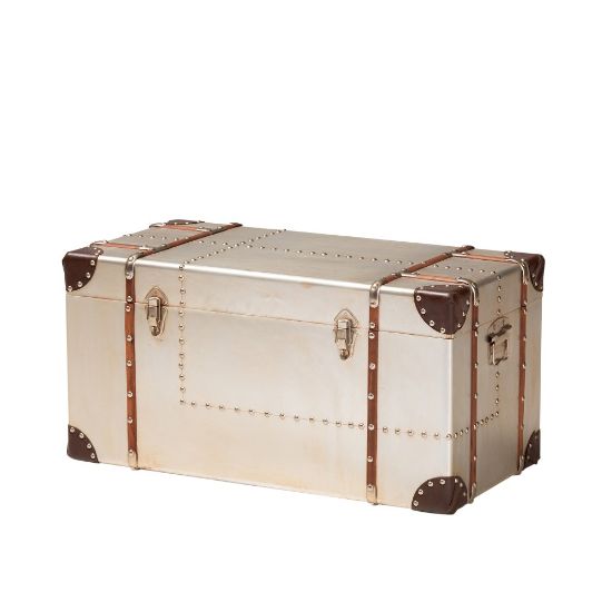 Picture of Baxton Studio French Industrial Storage Trunk, 15 3/4inH x 31 15/16inW x 15 3/4inD, Silver