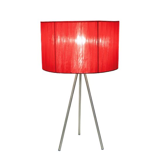 Picture of Simple Designs Tripod Table Lamp, 19 3/4inH, Red Shade/Brushed Nickel Base