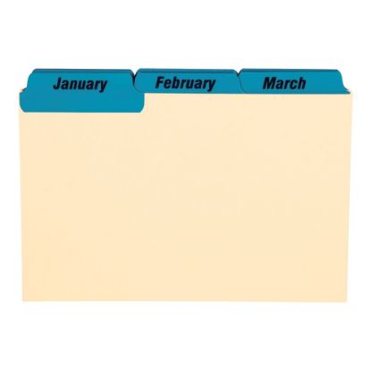 Picture of Oxford Manila Card Guides With Laminate Tabs, Monthly, 4in x 6in, Manila; Blue Tabs