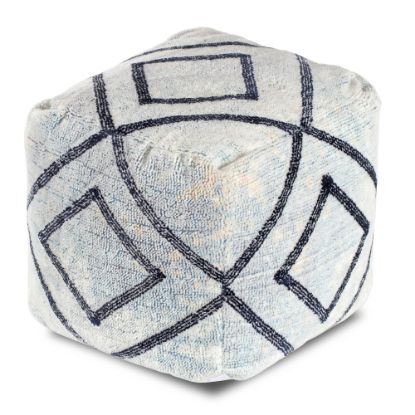 Picture of Anji Mountain Lucy In The Sky Pouf Ottoman, Ivory/Blue