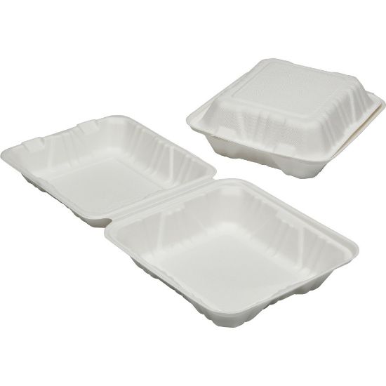 Picture of SKILCRAFT Hinged Lid Square Food Tray - Microwave Safe - White - Wood Pulp Body - 200 / Carton - TAA Compliant