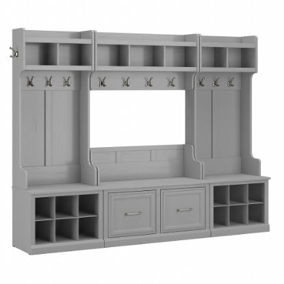 Picture of Bush Furniture Woodland Full Entryway Storage Set With Coat Rack And Shoe Bench With Doors, Cape Cod Gray, Standard Delivery