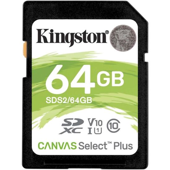 Picture of Kingston Canvas Select Plus SDS2 64 GB Class 10/UHS-I (U1) SDXC - 1 Pack - 100 MB/s Read - Lifetime Warranty