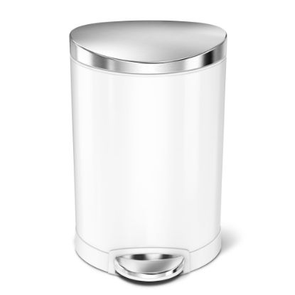 Picture of simplehuman Semi-Round Steel Step Trash Can, 1.6 Gallons, White With Stainless Steel Lid