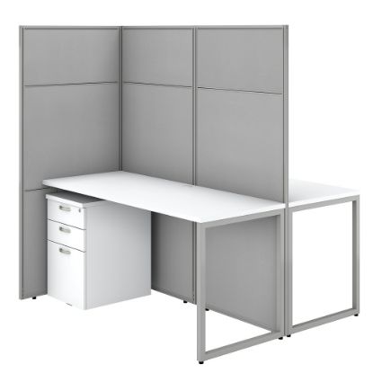 Picture of Bush Business Furniture Easy Office 60inW 2-Person Cubicle Desk With File Cabinets And 66inPanels, Pure White/Silver Gray, Standard Delivery