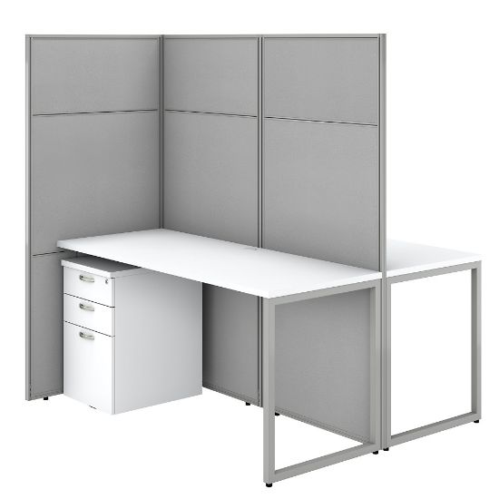 Picture of Bush Business Furniture Easy Office 60inW 2-Person Cubicle Desk With File Cabinets And 66inPanels, Pure White/Silver Gray, Standard Delivery