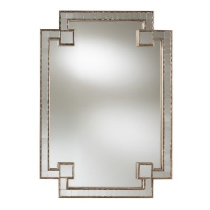 Picture of Baxton Studio Modern Rectangular Wall Mirror With Beaded Frame, 49in x 35in, Antique Silver