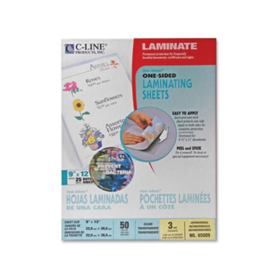 Picture of C-Line Cleer Adheer Laminating Sheets with Antimicrobial Protection - Clear, One-Sided, 9 x 12, 50/BX, 65009