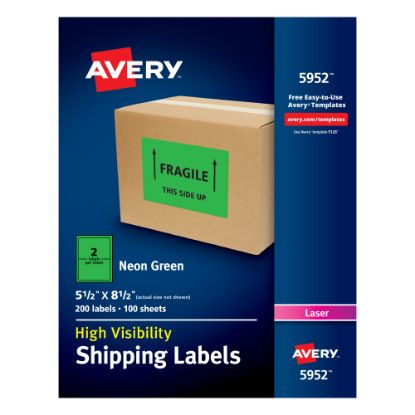 Picture of Avery High-Visibility Permanent Shipping Labels, 5952, 5 1/2in x 8 1/2in, Neon Green, Pack Of 200