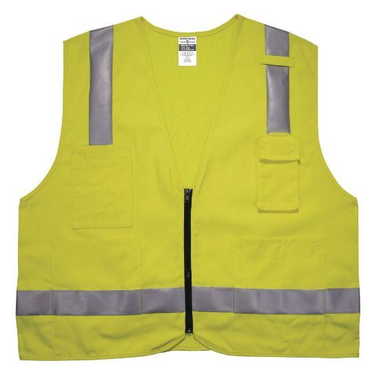 Picture of Ergodyne GloWear Flame-Resistant Hi-Vis Safety Vest, Class 2 Surveyors, Large/Extra-Large, Lime, 8262FRZ