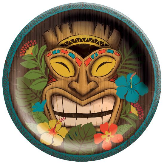 Picture of Amscan Vintage Tiki Round Paper Plates, 6-3/4in, Brown, 50 Plates Per Pack, Set Of 2 Packs