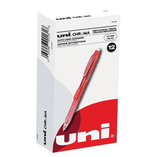 Picture of uni-ball Chroma Auto-Advancing Mechanical Pencils With Hexagonal Twist Eraser, 0.7 mm, Red Barrel, Pack Of 12 Pencils