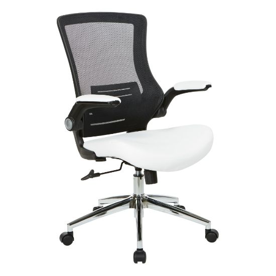 Picture of Office Star Work Smart Faux Leather Screen-Back Manager Chair With Padded Flip Arms, White/Black