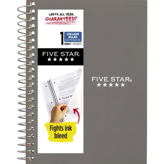 Picture of Five Star Personal Spiral Notebook, College Ruled, 4 3/8in x 7in, Gray