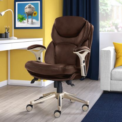 Picture of Serta Works Bonded Leather Mid-Back Office Chair With Back In Motion Technology, Old Chestnut/Silver