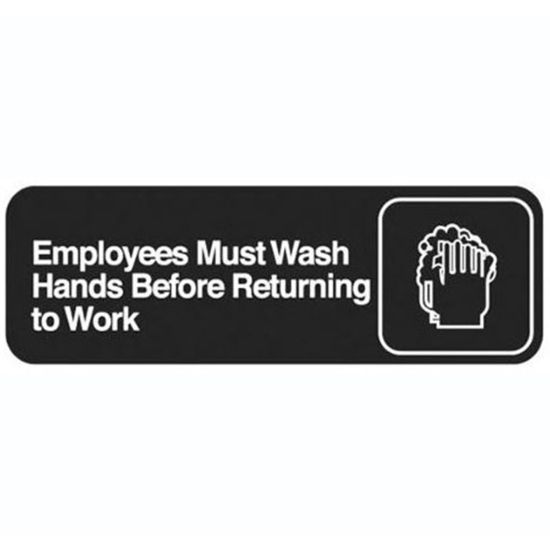 Picture of Vollrath Employee Hand Wash Sign, 3in x 9in, Black/White