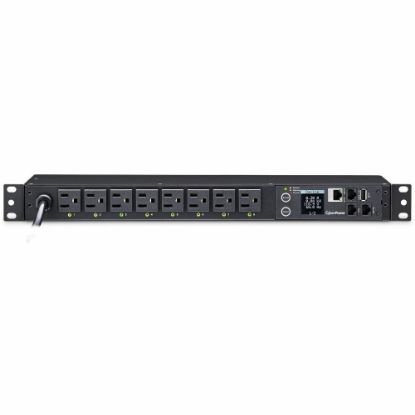 Picture of CyberPower PDU41001 Single Phase 100 - 120 VAC 15A Switched PDU - 8 Outlets, 12 ft, NEMA 5-15P, Horizontal, 1U, SNMP, LCD, 3YR Warranty