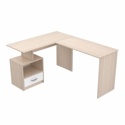 Picture of Inval 60inW L-Shaped Corner Desk, Maple/White