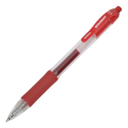 Picture of SKILCRAFT Retractable Gel Pens, Fine Point, 0.5 mm, Clear/Red Barrel, Red Ink, Pack Of 12 Pens