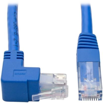 Picture of Tripp Lite Up-Angle Cat6 UTP Patch Cable (RJ45) - 1 ft., M/M, Gigabit, Molded, Blue - First End: 1 x RJ-45 Male Network - Second End: 1 x RJ-45 Male Network - 1 Gbit/s - Patch Cable - 24 AWG - Blue