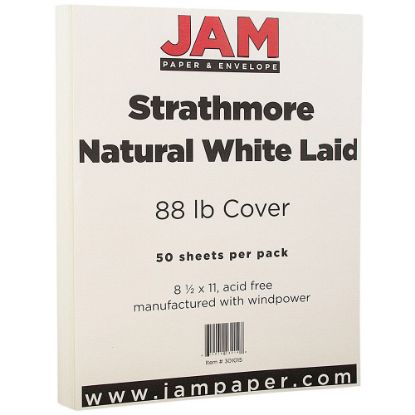 Picture of JAM Paper Card Stock, Strathmore Natural White Laid, Letter (8.5in x 11in), 88 Lb, Pack Of 50