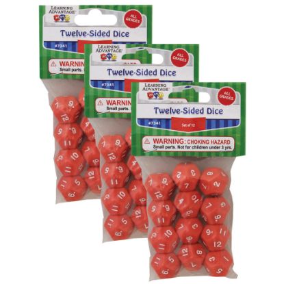 Picture of Learning Advantage 12-Sided Polyhedra Dice, Red, 12 Dice Per Pack, Set Of 3 Packs