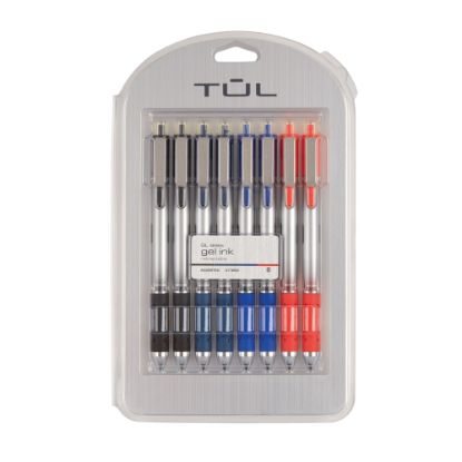 Picture of TUL GL Series Retractable Gel Pens, Medium Point, 0.7 mm, Sliver Barrel, Assorted Standard Inks, Pack Of 8 Pens