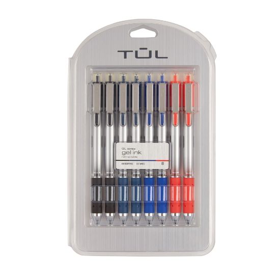 Picture of TUL GL Series Retractable Gel Pens, Medium Point, 0.7 mm, Sliver Barrel, Assorted Standard Inks, Pack Of 8 Pens