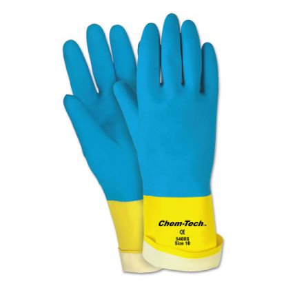 Picture of Memphis Glove Unsupported Neoprene-Over-Latex Gloves, X-Large, Blue/Yellow, Pack Of 12