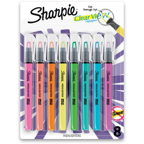 Picture of Sharpie Highlighter, Clear View Highlighter with See-Through Chisel Tip, Stick Highlighter, Assorted, 8 Count