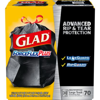 Picture of Glad ForceFlex Drawstring Trash Bags, 30 Gallons, Black, Box Of 70 Bags