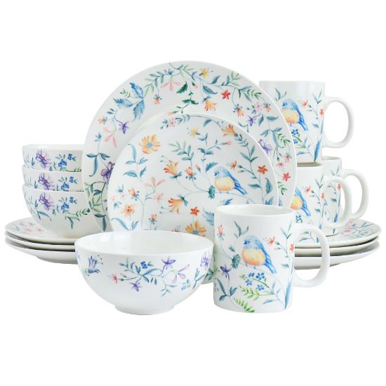 Picture of Gibson Home Butterfly Floral 16-Piece Fine Ceramic Dinnerware Set, White