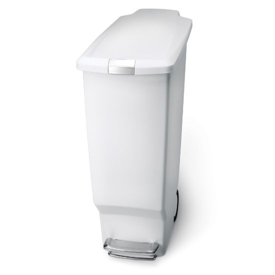 Picture of simplehuman Slim Plastic Step Trash Can, 25 1/4inH x 10 1/4inW x 19 5/16inD, 10.57 Gallons, White