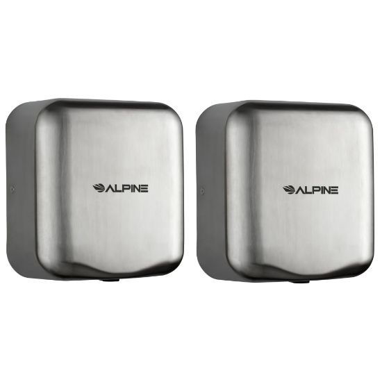 Picture of Alpine Industries Hemlock 220-Volt Commercial Automatic High-Speed Electric Hand Dryers, Brushed Silver, Pack Of 2 Dryers