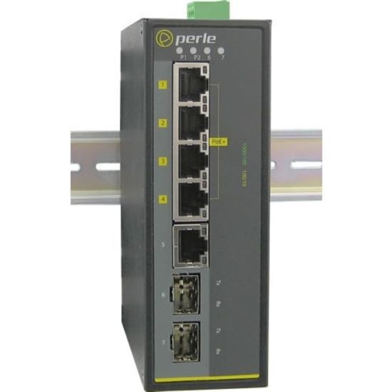 Picture of Perle IDS-105GPP-DSFP - Industrial Ethernet Switch with Power Over Ethernet - 5 Ports - 10/100/1000Base-T, 1000Base-X - 2 Layer Supported - Modular - 2 SFP Slots - Twisted Pair, Optical Fiber - Rail-mountable, Wall Mountable, Panel-mountable