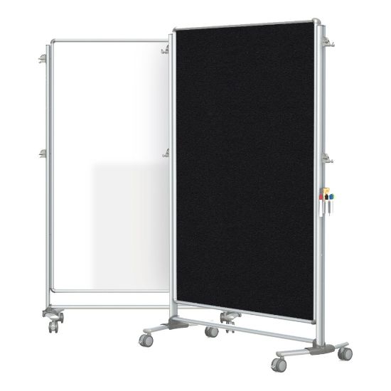 Picture of Ghent Nexus Partition Double-Sided Mobile Magnetic Whiteboard/Bulletin Board, 65in x 46 1/4in, Black Fabric/Silver Aluminum Frame