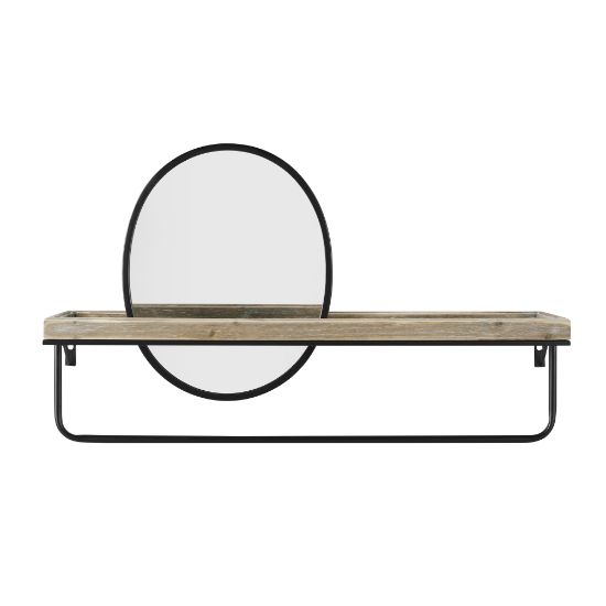 Picture of Linon Banberry Wall Shelf With Mirror, 17-1/4inH x 28-3/4inW x 7-4/5inD, Graywash/Black